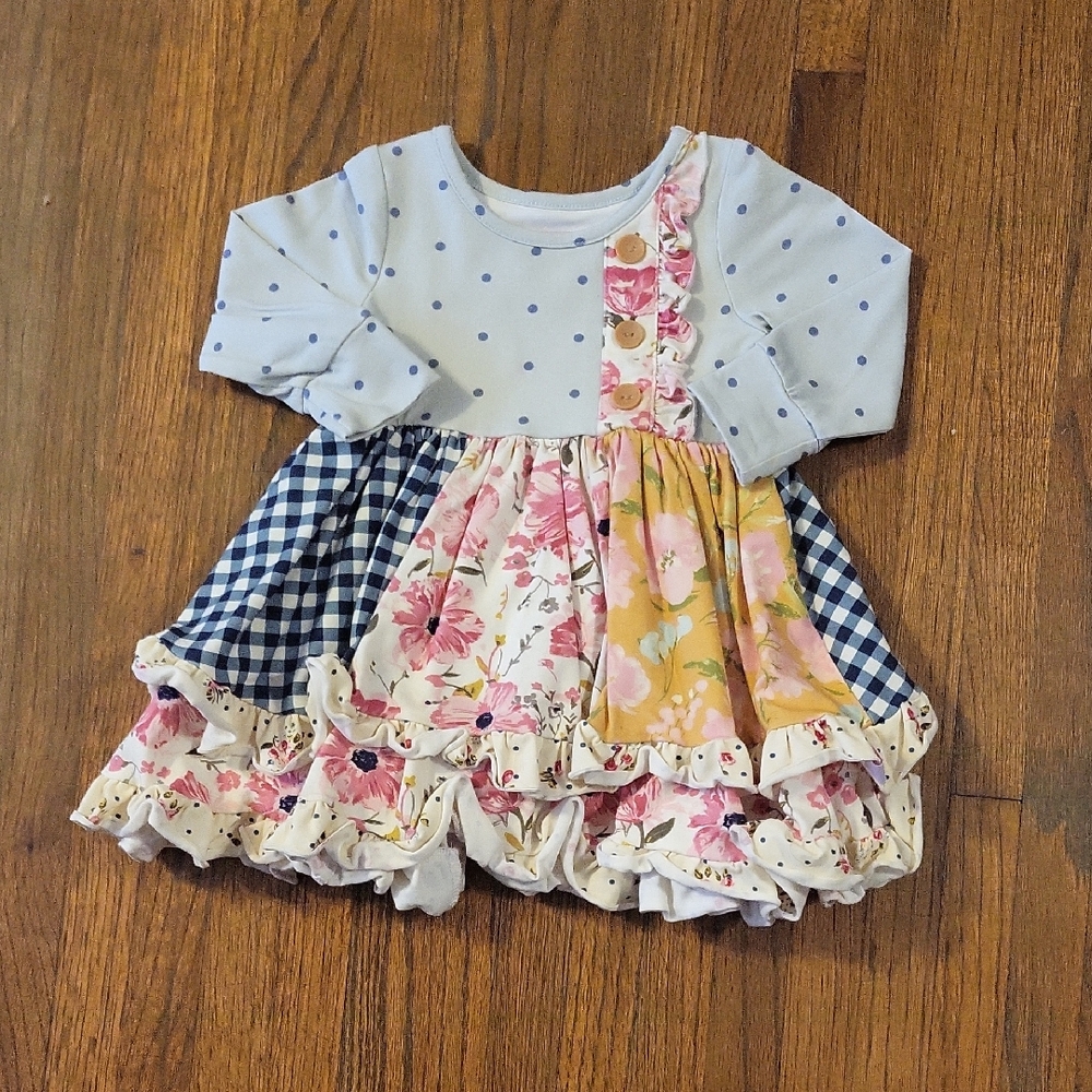 SweetHoney Blue and Floral Patchwork Dress